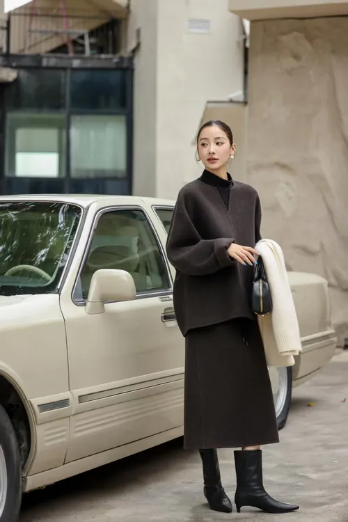 高级软糯秋冬双面羊绒半身裙直筒裙百搭显瘦中长款H裙休闲裙女