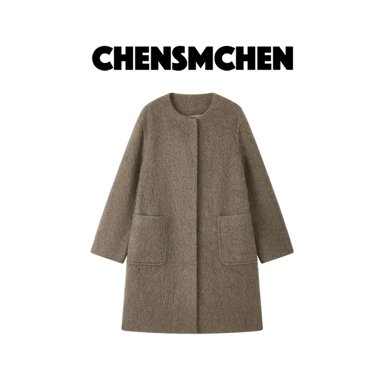 CHENSMCHEN 牦牛绒圆领毛呢大衣女气质优雅宽松显瘦外套CSD9164MX