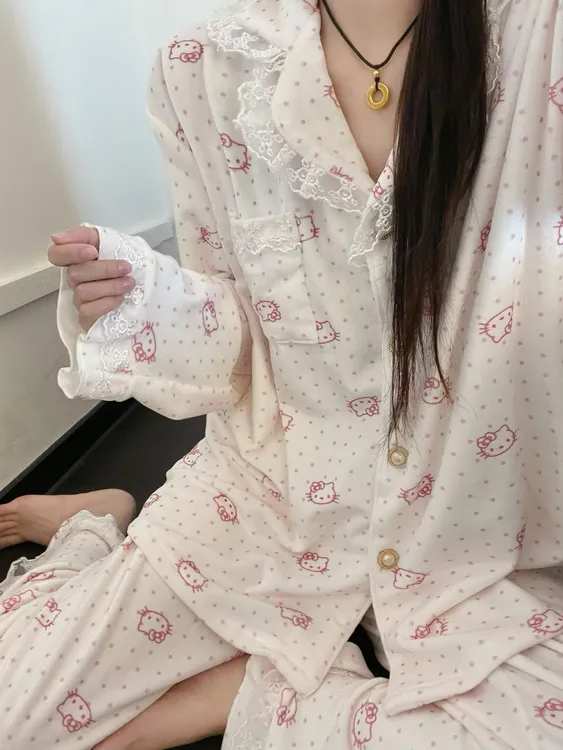 HelloKitty德绒睡衣女春秋冬季2025新款加绒加厚保暖海岛绒家居服
