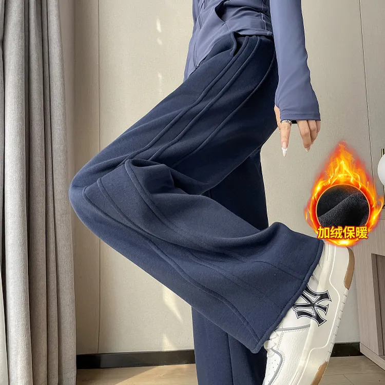 窄版阔腿裤女直筒休闲香蕉裤运动卫裤秋冬加绒加厚小个子九分显瘦