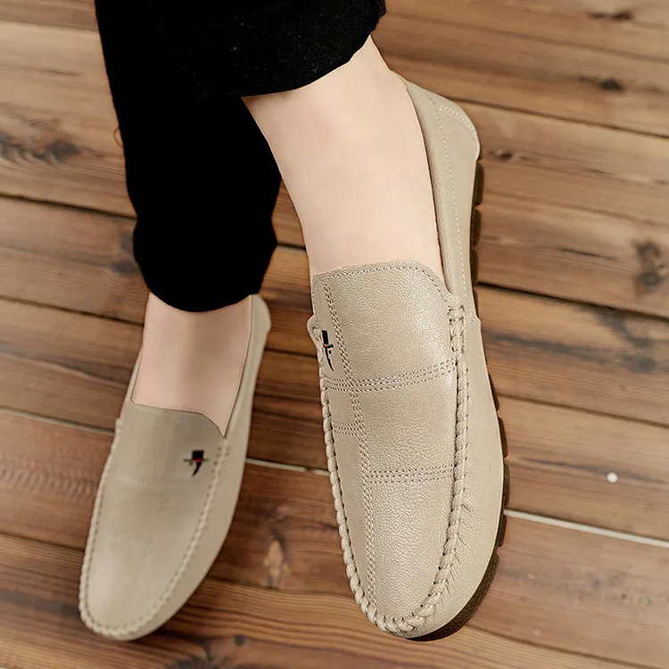 豆豆鞋男2025夏季新款牛筋底休闲皮鞋软皮软底男鞋透气懒人驾车鞋