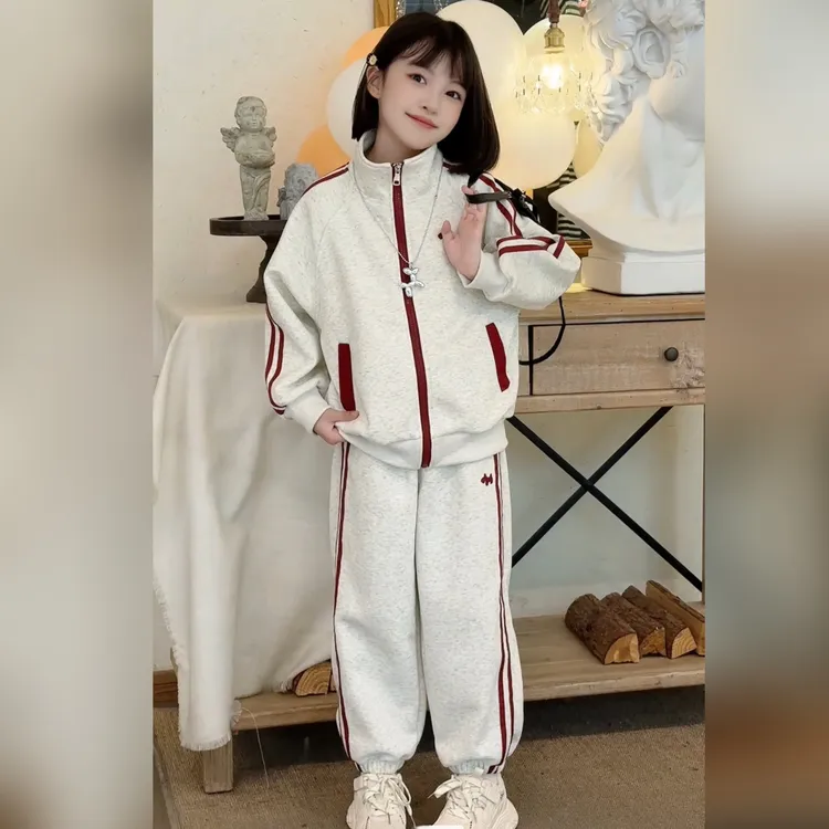 女童秋装套装2025新款男女童韩系时髦休闲韩版撞色开衫运动两件套