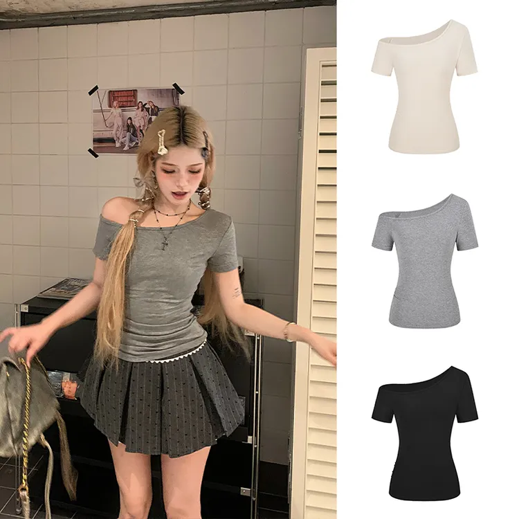 短袖辣妹风短袖性感风显瘦T恤白色修身套装韩版性感紧身露脐夏季