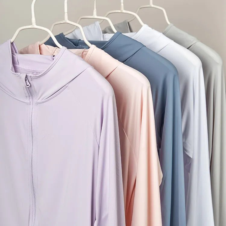 夏季新款防晒衣女户外遮阳长袖冰感透气轻薄纯色外套冰丝皮肤衣