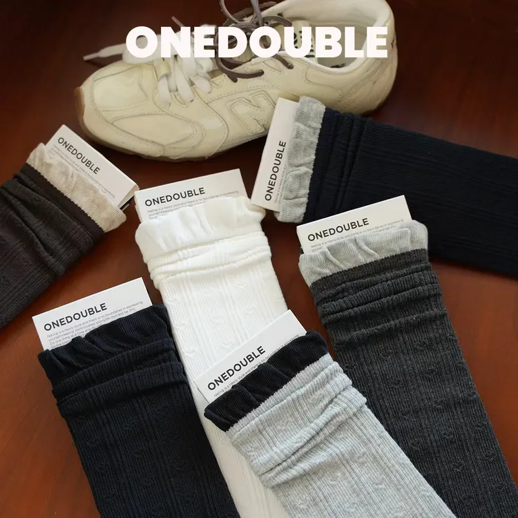 202新款纯色中筒袜勃肯鞋女袜设计潮流百搭花边袜子长袜