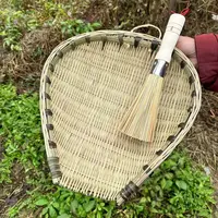 33厘米手工青皮竹编桃形筲箕竹篮子沥米晾晒菜干