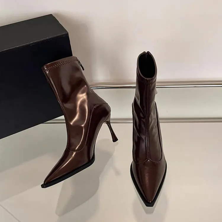 高跟跟鞋细跟网红尖头冬瘦瘦靴百搭短靴拉链牛仔靴子秋冬春秋气质