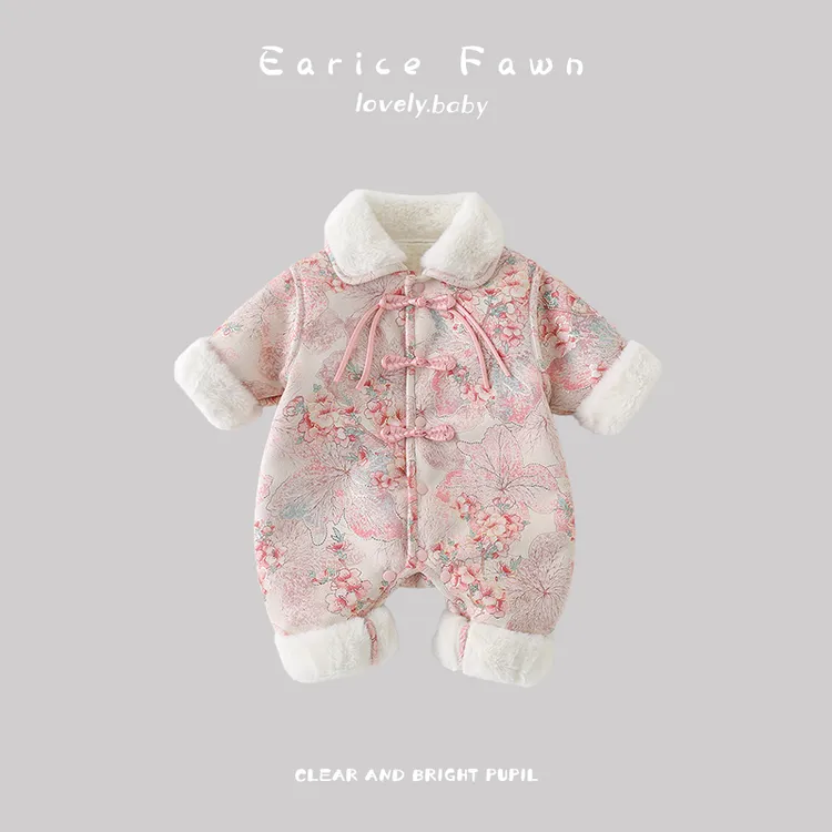 DZ婴儿衣服冬季女宝宝国风加厚连体衣满月百天爬爬服可爱洋气棉衣