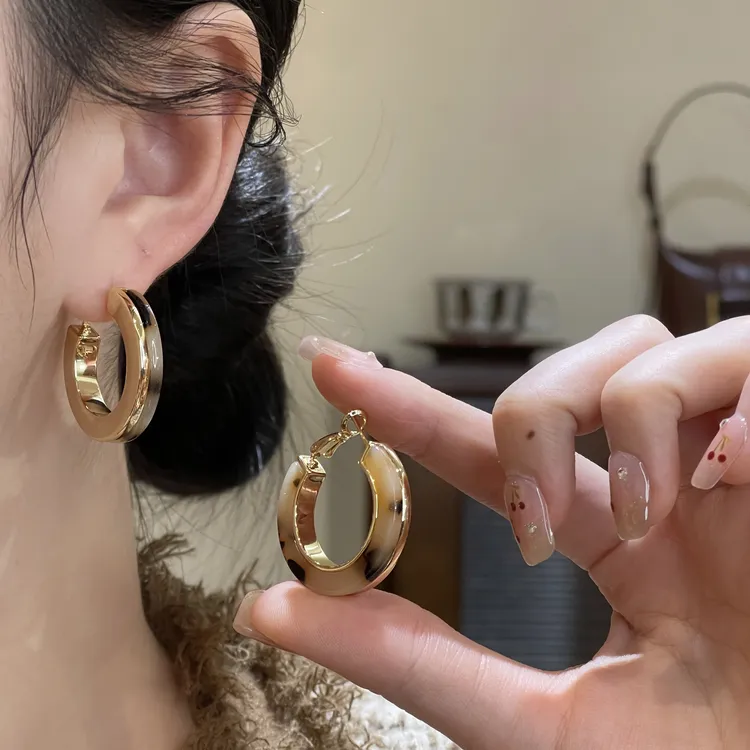 复古豹纹耳圈简约百搭气质时尚圈圈高级感耳环A-99