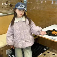 YOJIA女童夹棉外套冬款2025新款洋气拼接女大童棉衣保暖儿童棉服