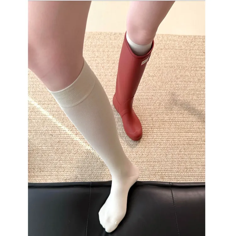 文伊娜无骨抗起球小腿袜子女棉袜春秋季中筒显瘦百搭四季长筒袜