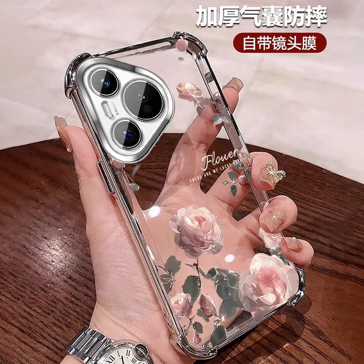 带镜头膜适用华为pura80pro手机壳ins防摔玫瑰花p80PRO+女士ultra