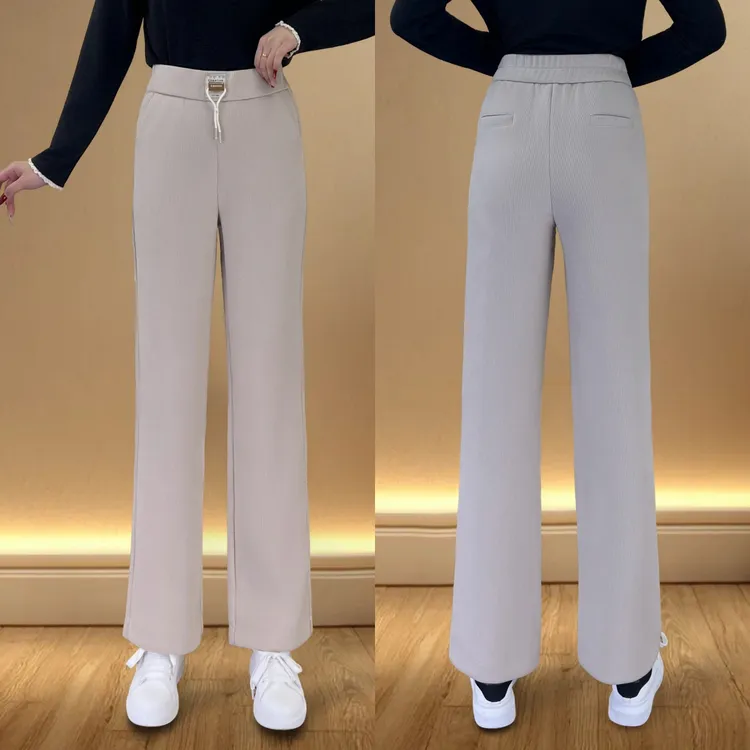 百花果冬季新款加厚中高腰休闲喇叭裤阔腿裤显瘦显高遮肉百搭时尚