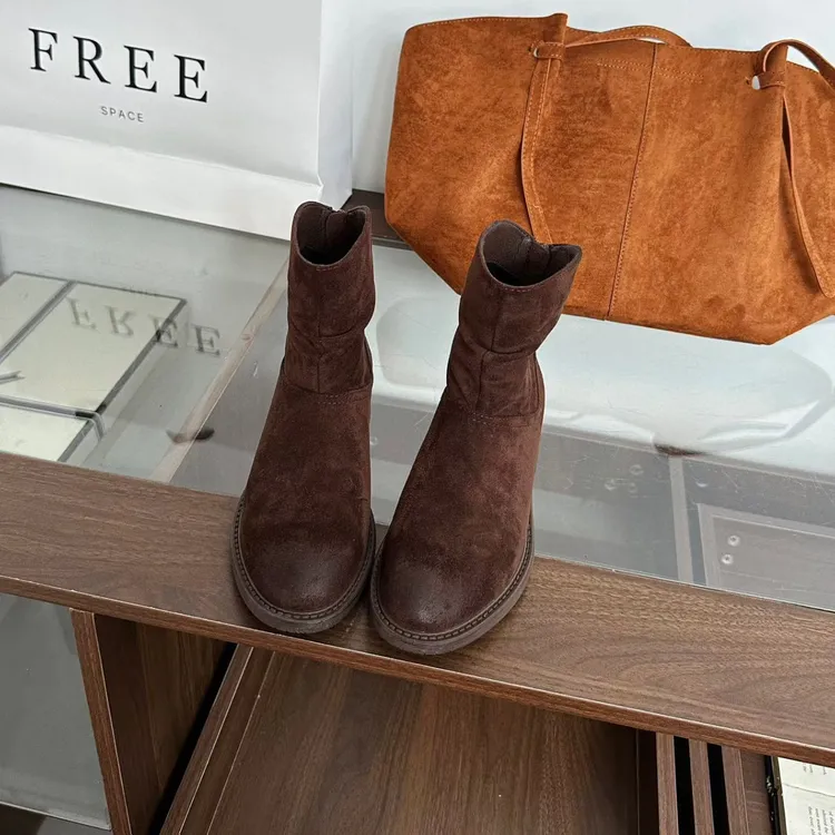 胶粘粗跟中跟秋季圆头时尚勃肯靴短靴春秋靴子