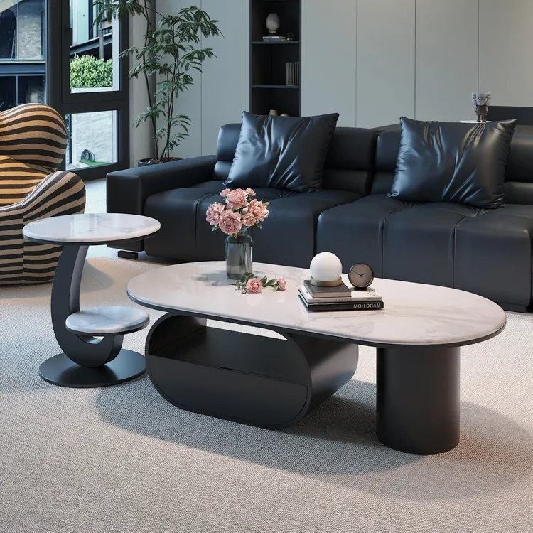 椭圆形岩板茶几轻奢现代简约小户型客厅家用设计师极简艺术高级感