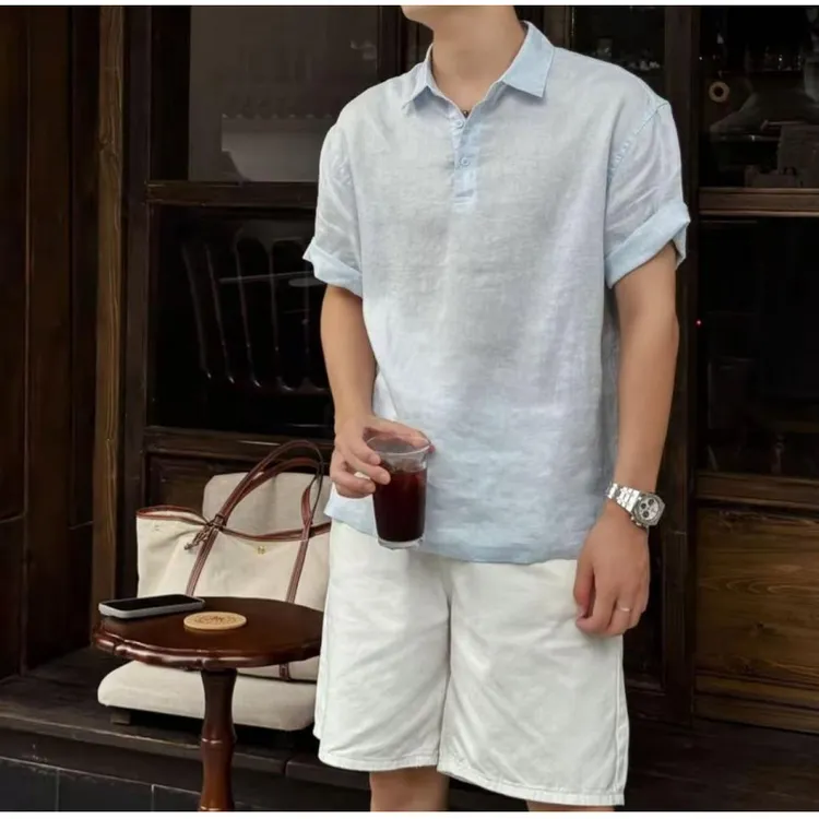『老钱衬衫 高级松弛』新品夏季老钱风亚麻轻薄透气休闲短袖衬衫