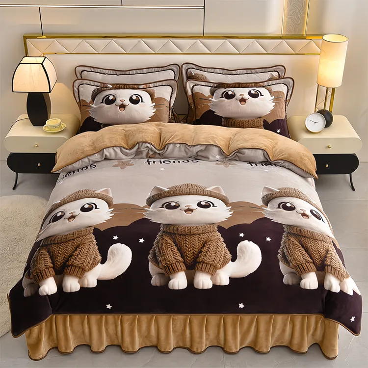 加厚保暖牛奶绒四件套冬季保暖毛绒四件套不掉色不起球不起静电