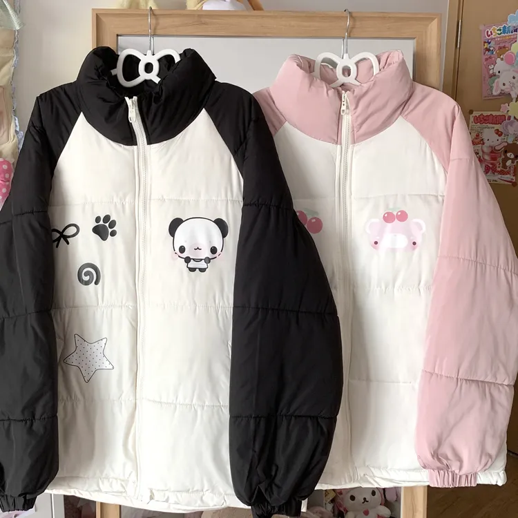 Blurredbear原创日系宅萌拼接软妹可爱印花撞色加厚棉服棉衣外套