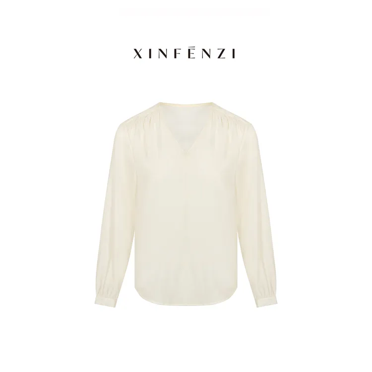 【樱雪】XINFENZI 锦绒V领长袖气质款衬衫 WS36710