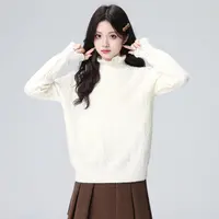 杏色半高领打底蕾丝衫女秋冬2025冬新款法式中领内搭针织毛衣上衣