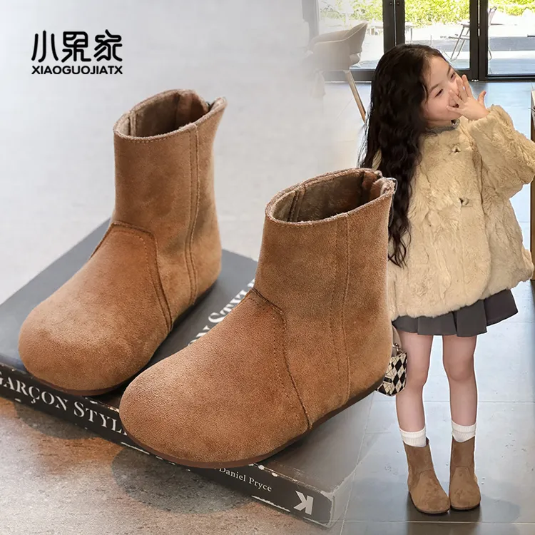 女童靴子2025新款秋季儿童短靴女宝宝洋气女童靴秋冬女孩公主棕色