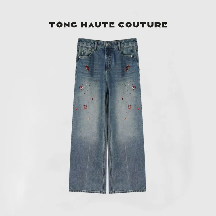 【烟雨】冬季新款高级感微弹印花加绒牛仔裤 YK174