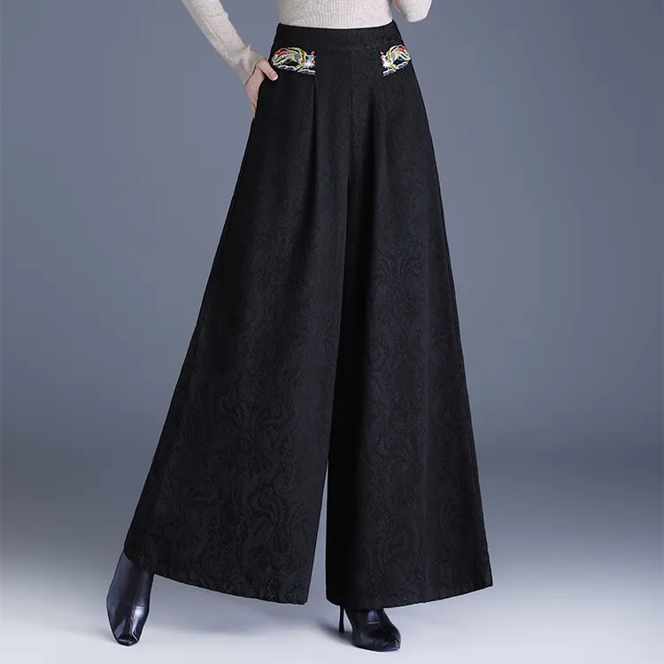 提花阔腿裤女秋冬高腰垂感显瘦宽松新款裙裤大脚喇叭长裤妈妈裤子