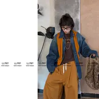 HY罗罗【渐变设计】袖口条纹春秋高品设计师款牛仔外套百搭时尚韩版