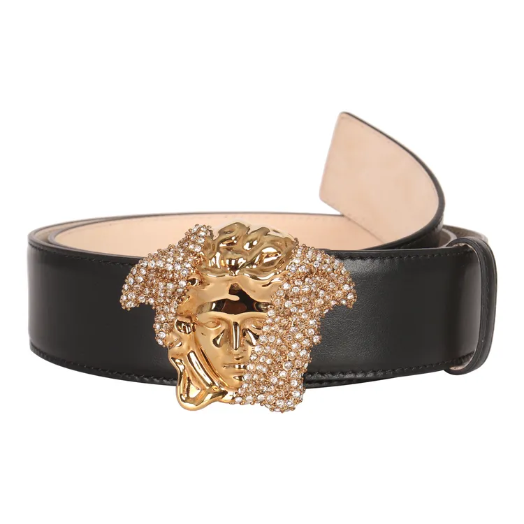 未使用 VERSACE/范思哲  黑色镶水晶单面4.0CM腰带1601102000012