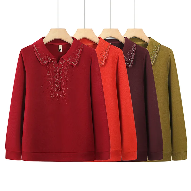 时尚妈妈针织衫上衣2025新款洋气小衫长袖薄款中老年女装T恤翻领