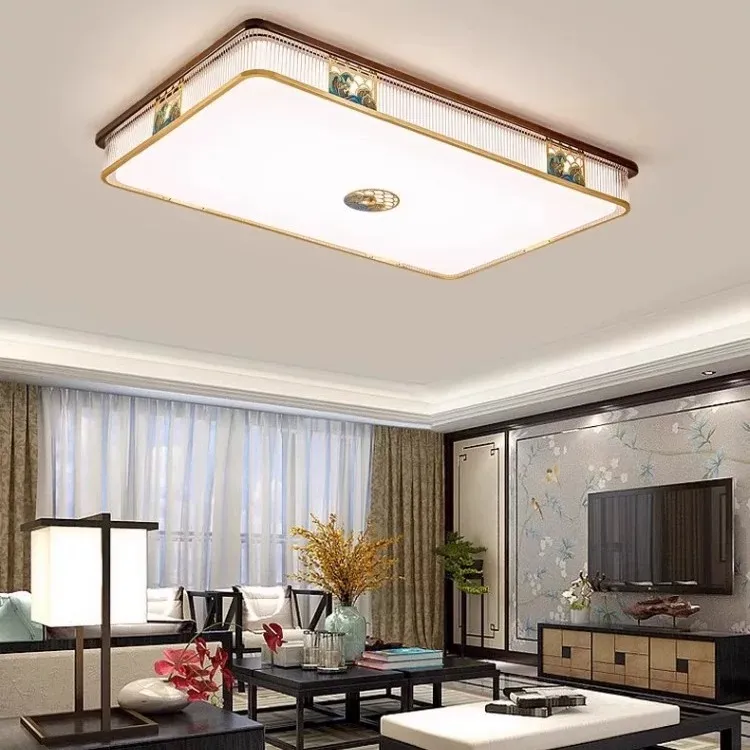 新中式客厅吸顶灯全铜实木长方形简约现代2025年新款卧室房间灯具