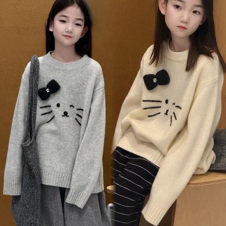 bola/波拉女童毛衣2025秋冬新款洋气甜美女孩卡通套头针织衫上衣