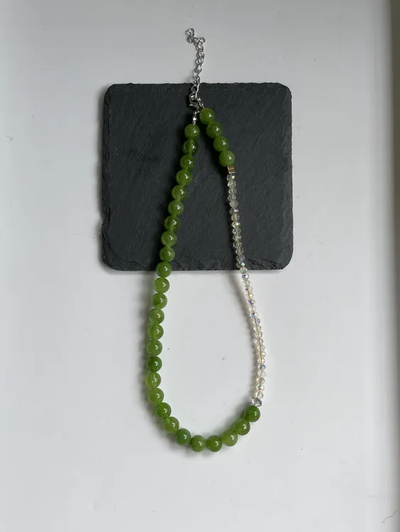 合金项链 气质轻奢绿天然石原创手作项链水钻高级感锁骨链颈链