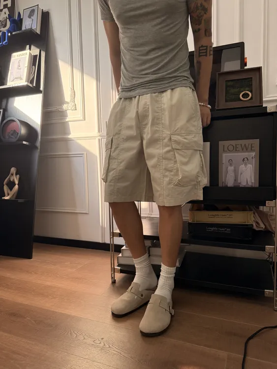 美式五分裤短裤微弹力裤子夏季中腰简约风工装裤多口袋五分裤