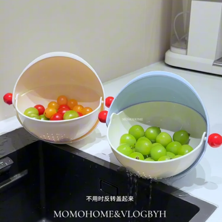 MOMO翻转沥水篮厨房蔬菜洗菜盆洗水果盆可爱客厅桌面水果篮水槽JJ