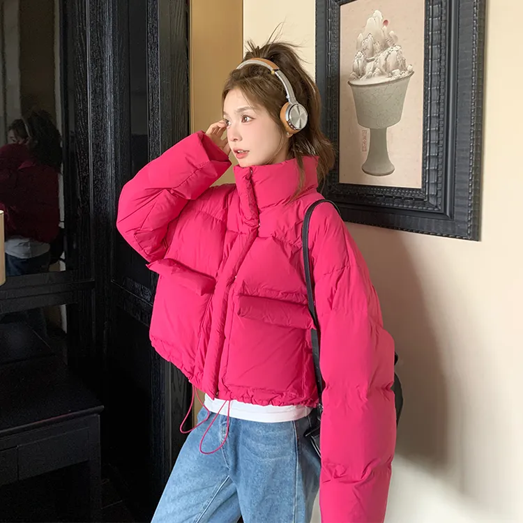 玫红色短款羽绒服女冬季2025新款时尚洋气减龄超好看白鸭绒厚外套
