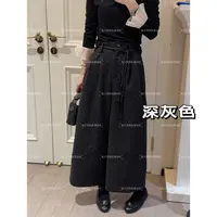老赵服饰 韩系波点毛呢休闲阔腿裤配腰绳长裤21AU4103