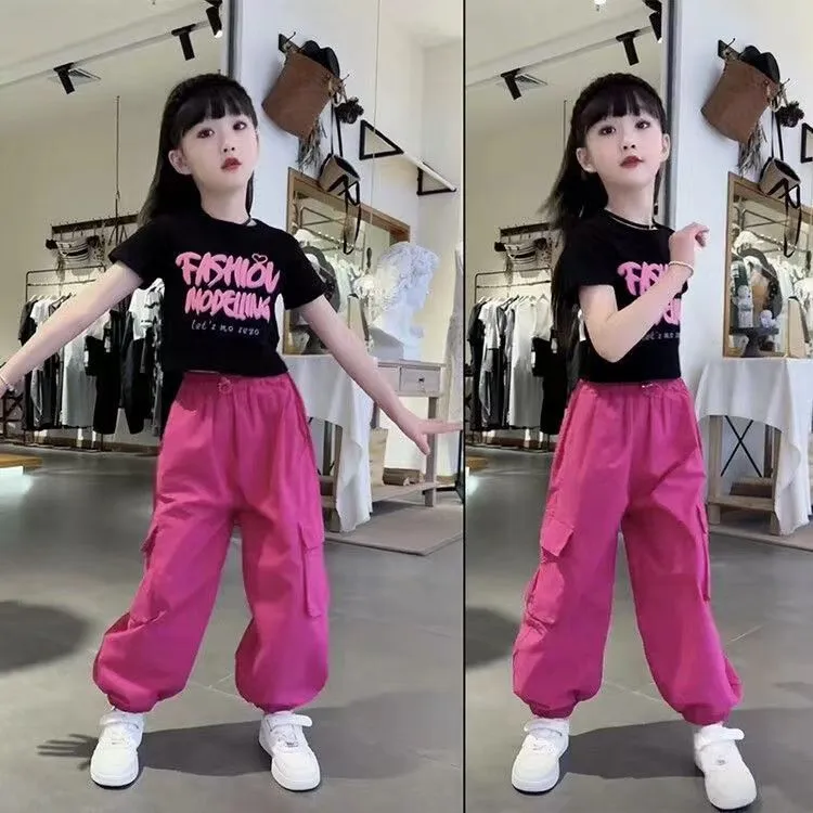 戴维贝拉【断码】女童短袖工装裤两件套装网红炸街潮2025夏款时髦中