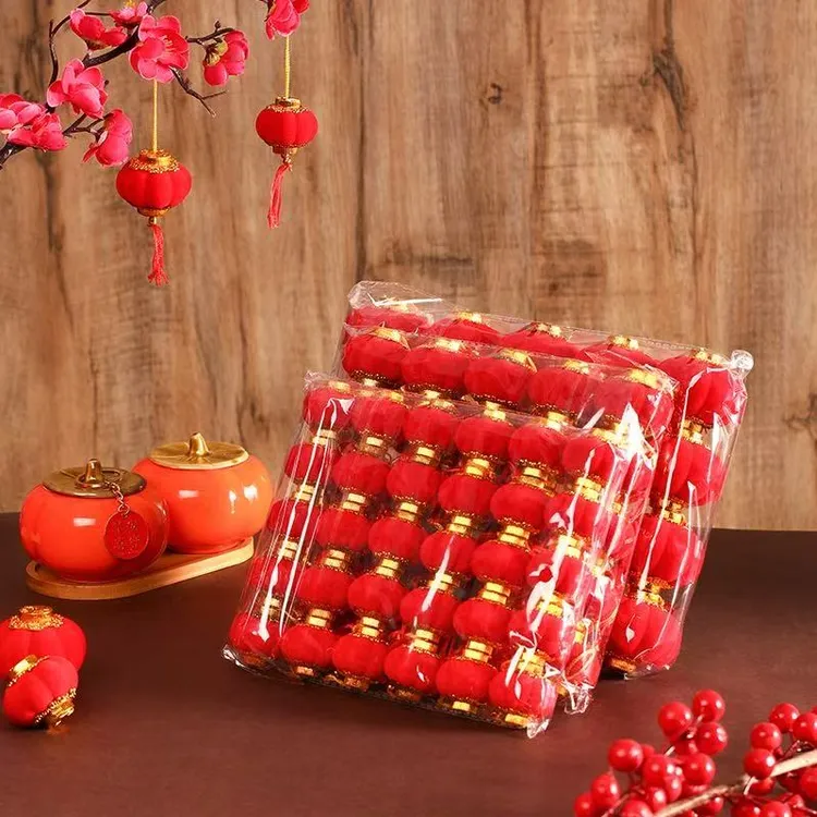 植绒小灯笼串挂饰盆景春节新年节日喜庆结婚装饰灯笼装饰挂件