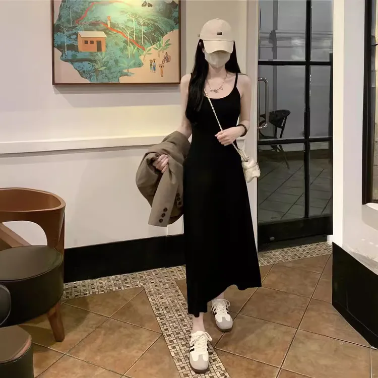 阿秀东南亚温柔风气质针织吊带裙女夏粉色连衣裙小众收腰A字裙打