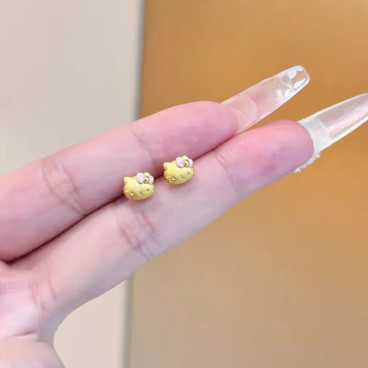 925银耳饰 凯蒂猫耳钉简约小巧mini卡通耳骨钉可爱猫咪蝴蝶结耳环