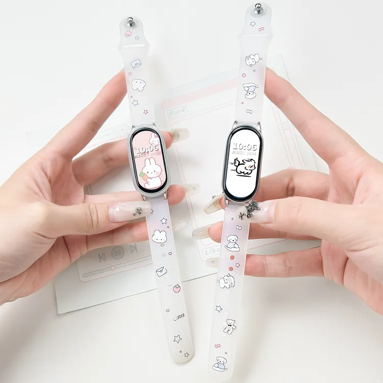 适用于小米手环10表带9可爱猫咪8半透明硅胶7/6/5/4/3NFC版腕带