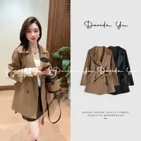 Davida Yu【风衣】高级廓形秋冬款收腰翻领羊毛绵羊皮风衣外套25075