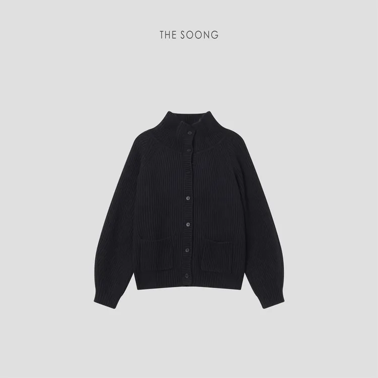 THESOONG|经典高密18支绵羊毛松弛感立领开衫毛衣外套HWMY8242