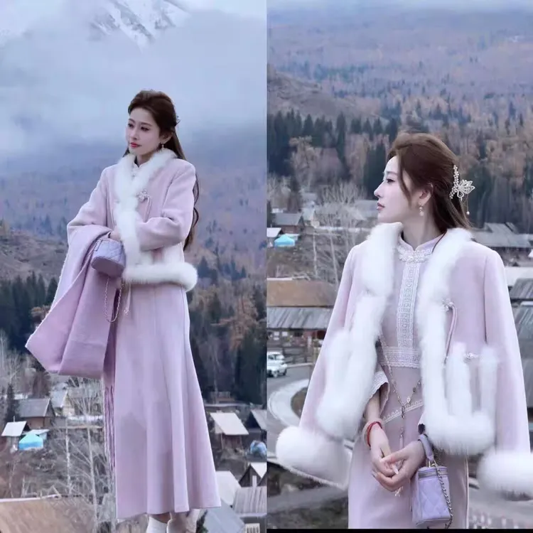 【现货运费险】暮山紫•紫玉髓新中式加厚国风外套+加绒鱼尾旗袍套装