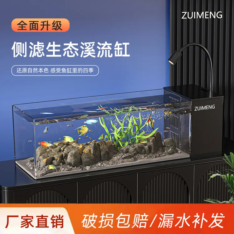极乐鸟超白侧滤小型溪流缸客厅透明生态造景家用溪流鱼缸新奇宠物