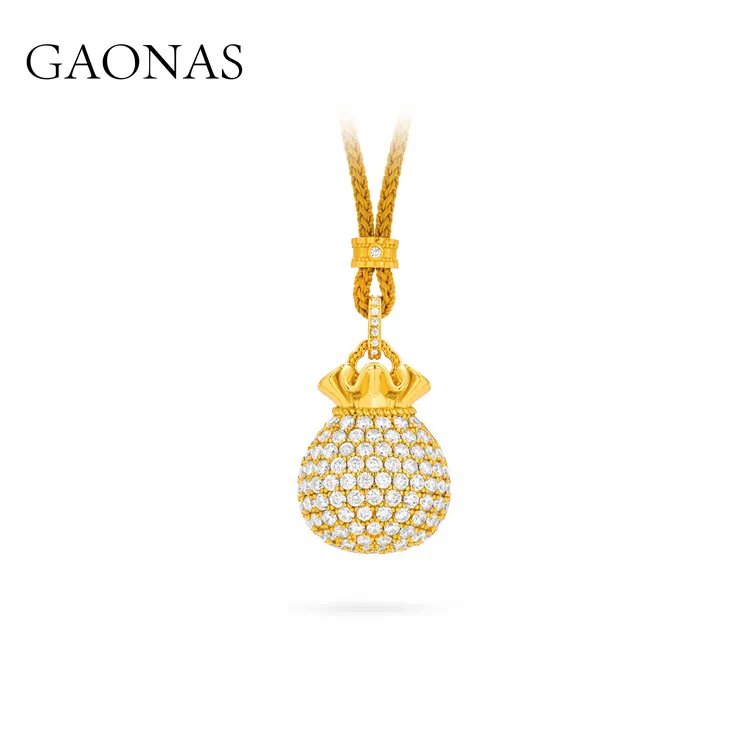 GAONAS 镀K金合成锆石项链 福气满满金色钱袋子项链11538XGO