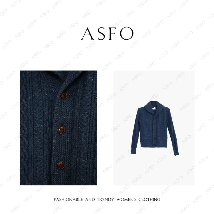【AS蓝笙】25新经典青果领重磅加厚彩纱羊毛开衫AS25DMZZS01130