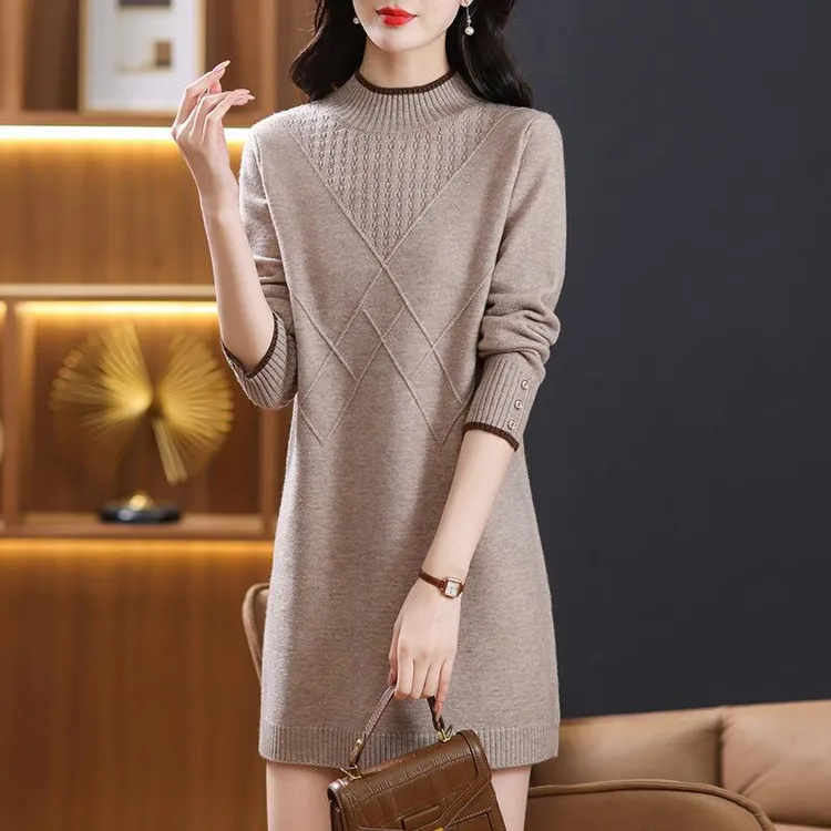 中长款毛衣女遮屁股洋气秋冬2024新款半高领打底衫加厚配大衣内搭