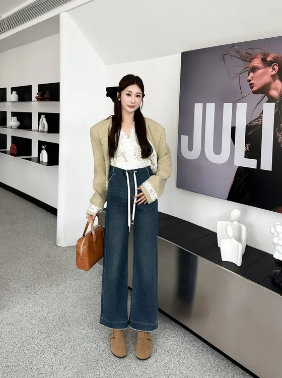 孕妇裤秋冬精品牛仔裤高品质直筒牛仔黑金奶奶裤加绒阔腿裤